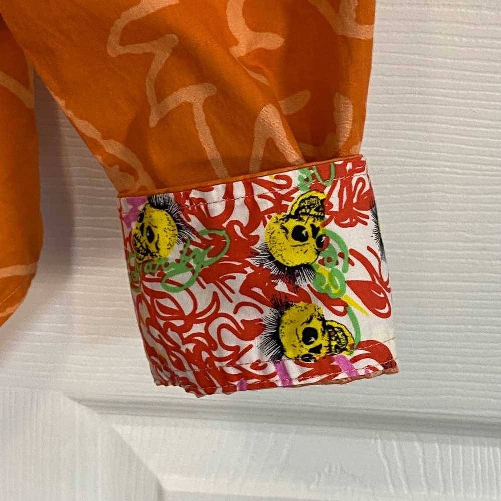 Ed Hardy Orange Tattoo Graphic Button Down Y2K Western Shirt L - Picture 6 of 16